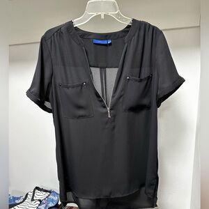 Apt. 9 Black Cuffed Sleeve Mandarin Collar Blouse